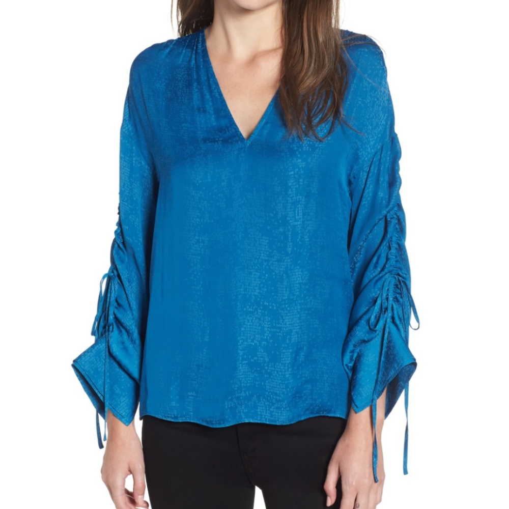 CHELSEA28 - Shirred Tie Sleeve Top - Size S